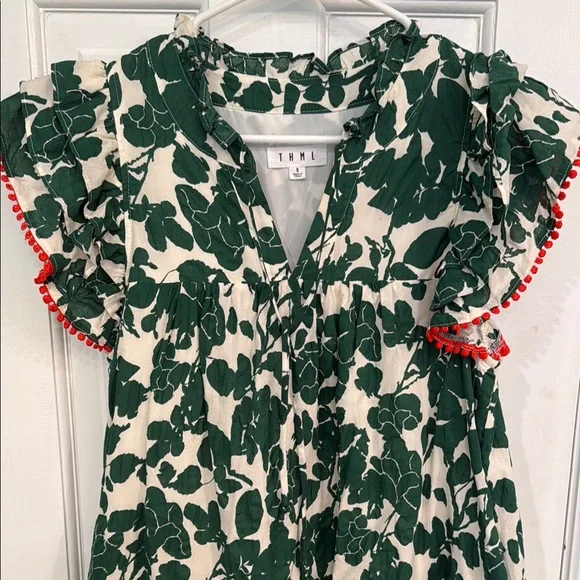 THML Green and White Flutter Sleeve dress - Picture 1 of 10